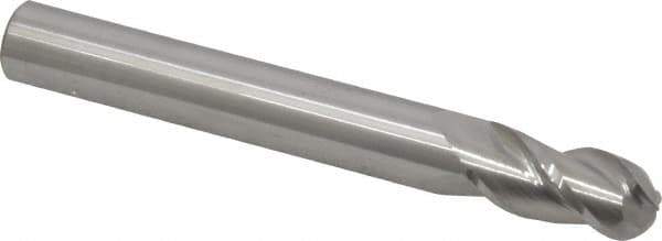Accupro - 1/2" Diam, 1" LOC, 3 Flute Solid Carbide Ball End Mill - Uncoated, Single End, 4" OAL, 1/2" Shank Diam, Spiral Flute - Eagle Tool & Supply