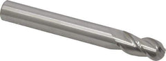Accupro - 1/2" Diam, 1" LOC, 3 Flute Solid Carbide Ball End Mill - Uncoated, Single End, 4" OAL, 1/2" Shank Diam, Spiral Flute - Eagle Tool & Supply