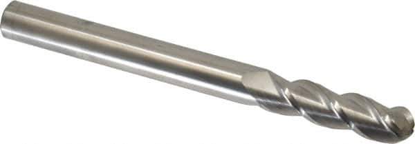 Accupro - 9/16" Diam, 2" LOC, 3 Flute Solid Carbide Ball End Mill - Uncoated, Single End, 6" OAL, 9/16" Shank Diam, Spiral Flute - Eagle Tool & Supply