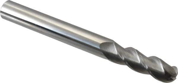 Accupro - 5/8" Diam, 2" LOC, 3 Flute Solid Carbide Ball End Mill - Uncoated, Single End, 6" OAL, 5/8" Shank Diam, Spiral Flute - Eagle Tool & Supply