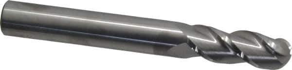 Accupro - 3/4" Diam, 2" LOC, 3 Flute Solid Carbide Ball End Mill - Uncoated, Single End, 6" OAL, 3/4" Shank Diam, Spiral Flute - Eagle Tool & Supply