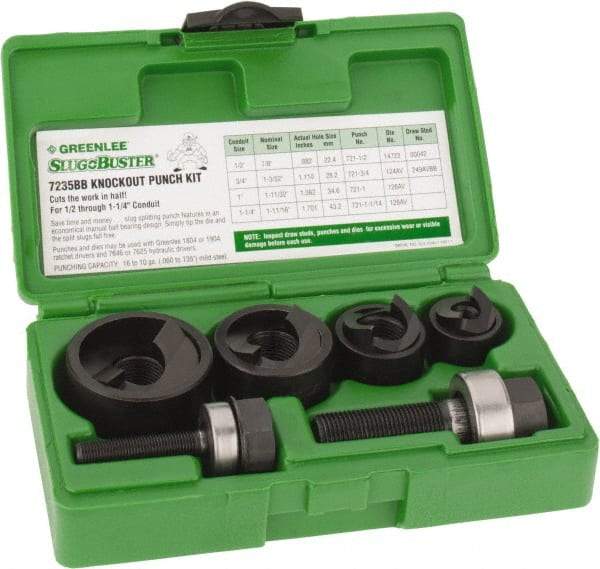 Greenlee - 11 Piece, 1" Punch Hole Diam, Manual Knockout Set - Round Punch, 10 Gage Mild Steel - Eagle Tool & Supply