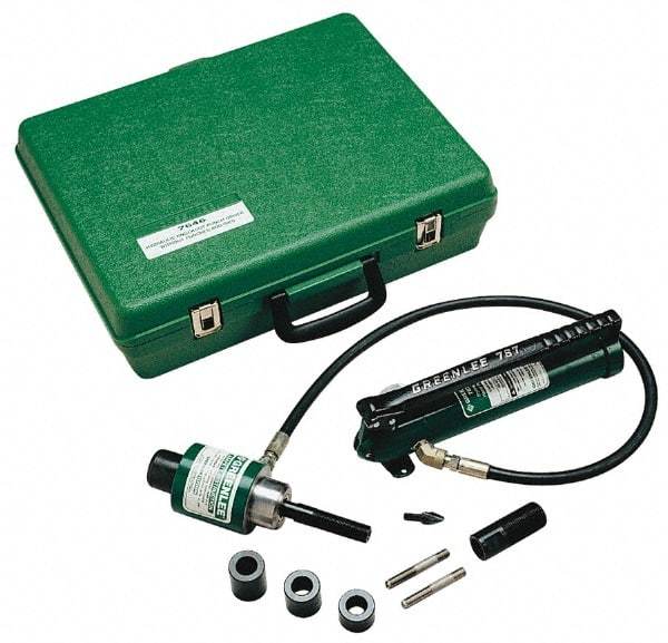 Greenlee - 9 Piece, 1/2 to 2" Punch Hole Diam, Hydraulic Knockout Set - Round Punch, 10 Gage Mild Steel - Eagle Tool & Supply