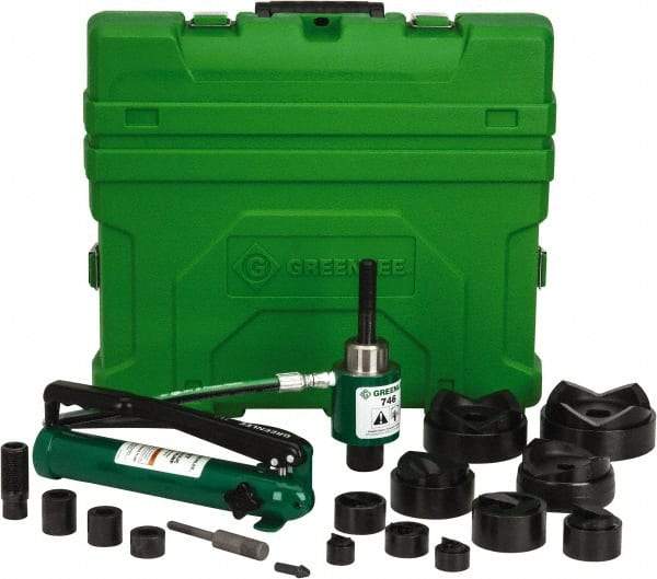 Greenlee - 20 Piece, 4" Punch Hole Diam, Hydraulic Knockout Set - Round Punch, 10 Gage Mild Steel - Eagle Tool & Supply