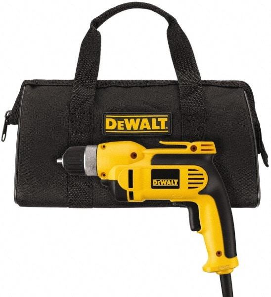 DeWALT - 3/8" Keyless Chuck, 2,500 RPM, Pistol Grip Handle Electric Drill - 8 Amps, Reversible, Includes Kit Box - Eagle Tool & Supply