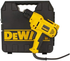 DeWALT - 3/8" Keyless Chuck, 2,500 RPM, Pistol Grip Handle Electric Drill - 8 Amps, Reversible, Includes Kit Box - Eagle Tool & Supply