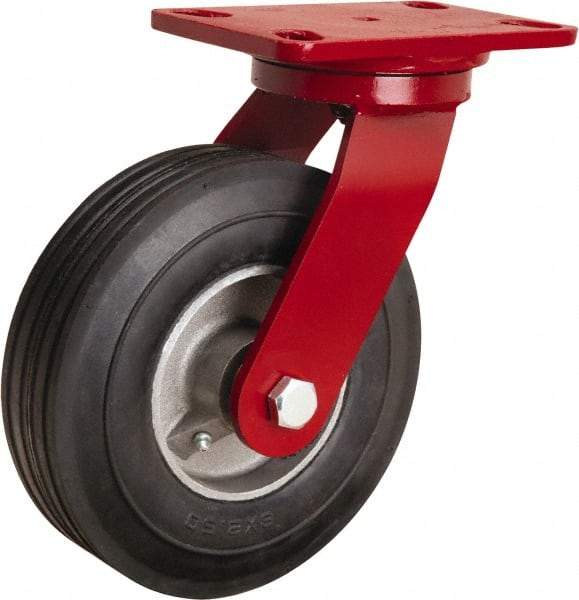 Hamilton - 8" Diam x 2" Wide, Rubber Swivel Caster - 500 Lb Capacity, Top Plate Mount, 4-1/2" x 6-1/2" Plate, Straight Roller Bearing - Eagle Tool & Supply