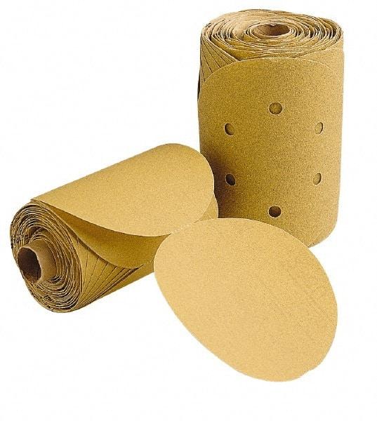 3M - 5" Diam, 120 Grit FEPA, Aluminum Oxide Adhesive PSA Disc - Fine Grade, Gold, F Weighted Backing, Flexible, Use with Random Orbital Sanders - Eagle Tool & Supply