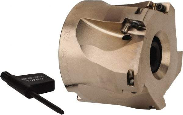 Seco - 5 Inserts, 2" Cut Diam, 3/4" Arbor Diam, 0.354" Max Depth of Cut, Indexable Square-Shoulder Face Mill - 0° Lead Angle, 1.575" High, XO.X 10T3.. Insert Compatibility, Through Coolant, Series Turbo 10 - Eagle Tool & Supply