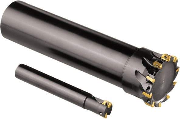 Seco - 12mm Cut Diam, 5mm Max Depth of Cut, 12mm Shank Diam, 80mm OAL, Indexable Square Shoulder End Mill - XO.. 0602 Inserts, Cylindrical Shank, 90° Lead Angle, Through Coolant, Series Nano Turbo - Eagle Tool & Supply