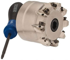 Seco - 9 Inserts, 2" Cut Diam, 3/4" Arbor Diam, 0.157" Max Depth of Cut, Indexable Square-Shoulder Face Mill - 0° Lead Angle, 1.57" High, XNEX 04.. Insert Compatibility, Through Coolant, Series Square 6 - Eagle Tool & Supply