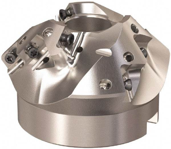 Seco - 79.4mm Cut Diam, 27mm Arbor Hole, 22.5mm Max Depth of Cut, 45° Indexable Chamfer & Angle Face Mill - 9 Inserts, XO.. 1204 Insert, Right Hand Cut, 9 Flutes, Through Coolant, Series R220.49 - Eagle Tool & Supply
