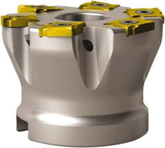 Seco - 8 Inserts, 80mm Cut Diam, 27mm Arbor Diam, 3.1mm Max Depth of Cut, Indexable Square-Shoulder Face Mill - 90° Lead Angle, 45mm High, SNHQ 1203 Insert Compatibility, Through Coolant - Eagle Tool & Supply