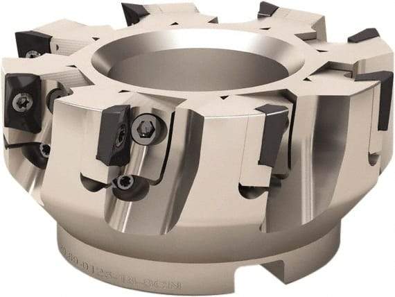Seco - 8 Inserts, 125mm Cut Diam, 40mm Arbor Diam, 11mm Max Depth of Cut, Indexable Square-Shoulder Face Mill - 90° Lead Angle, 63mm High, XO.. 1204 Insert Compatibility - Eagle Tool & Supply