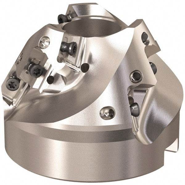 Seco - 67mm Cut Diam, 27mm Arbor Hole, 28mm Max Depth of Cut, 60° Indexable Chamfer & Angle Face Mill - 9 Inserts, XO.. 1204 Insert, Right Hand Cut, 9 Flutes, Through Coolant, Series R220.49 - Eagle Tool & Supply