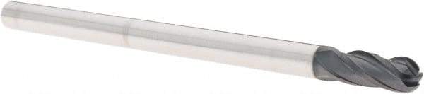 Iscar - 1/4" Diam, 1/2" LOC, 4 Flute Solid Carbide Ball End Mill - TiAlN Finish, Single End, 4" OAL, 1/4" Shank Diam, Spiral Flute - Eagle Tool & Supply