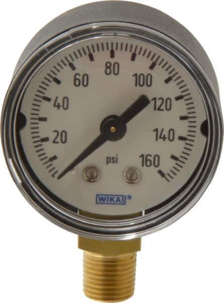 Wika - 1-1/2" Dial, 1/8 Thread, 0-160 Scale Range, Pressure Gauge - Lower Connection Mount, Accurate to 3-2-3% of Scale - Eagle Tool & Supply