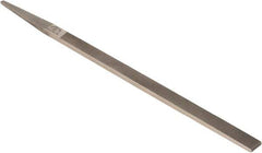 Grobet - 6" Standard Precision Swiss Pattern Narrow Pillar File - Double Cut, 1/4" Width Diam x 9/64" Thick, With Tang - Eagle Tool & Supply