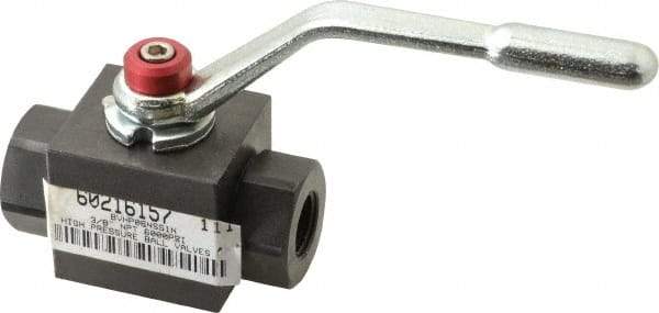 Parker - 3/8" Pipe, Carbon Steel Standard Ball Valve - Inline - Two Way Flow, FNPT x FNPT Ends, Lever Handle, 7,500 WOG - Eagle Tool & Supply