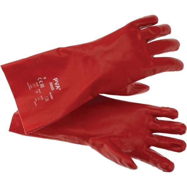 Ansell - Size L (9), 14" Long, Supported, Polyvinyl Alcohol (PVA) Chemical Resistant Gloves - Smooth Finish, Cotton Interlock Knit Lined, Gauntlet Cuff, ANSI Abrasion Level 4, ANSI Cut Level 1, Red - Eagle Tool & Supply