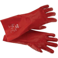 Ansell - Size L (9), 14" Long, Supported, Polyvinyl Alcohol (PVA) Chemical Resistant Gloves - Smooth Finish, Cotton Interlock Knit Lined, Gauntlet Cuff, ANSI Abrasion Level 4, ANSI Cut Level 1, Red - Eagle Tool & Supply