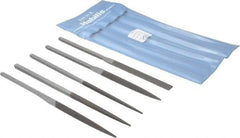 Grobet - 5 Piece Swiss Pattern File Set - 8-1/2" Long, 00 Coarseness, Set Includes Half Round, Hand, Round, Square, Three Square - Eagle Tool & Supply