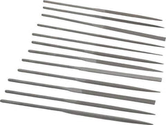 Grobet - 12 Piece Swiss Pattern File Set - 5-1/2" Long, 0 Coarseness, Set Includes Barrette, Crossing, Equalling, Half Round, Knife, Marking, Round, Round Edge Joint, Slitting, Square, Three Square, Warding - Eagle Tool & Supply