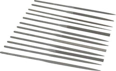 Grobet - 12 Piece Swiss Pattern File Set - 6-1/4" Long, 0 Coarseness, Set Includes Barrette, Crossing, Equalling, Half Round, Knife, Marking, Round, Round Edge Joint, Slitting, Square, Three Square, Warding - Eagle Tool & Supply