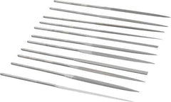 Grobet - 12 Piece Swiss Pattern File Set - 6-1/4" Long, 2 Coarseness, Set Includes Barrette, Crossing, Equalling, Half Round, Knife, Marking, Round, Round Edge Joint, Slitting, Square, Three Square, Warding - Eagle Tool & Supply