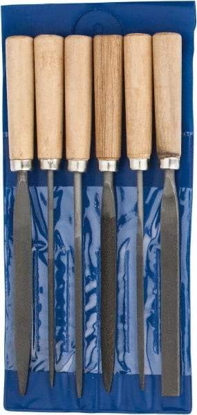 Grobet - 6 Piece American Pattern File Set - 7" Long, Set Includes Flat, Half Round, Round, Square, Three Square, Warding - Eagle Tool & Supply