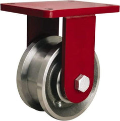 Hamilton - 5" Diam x 1-11/16" Wide x 8" OAH Top Plate Mount Rigid Caster - Forged Steel, 4,200 Lb Capacity, Straight Roller Bearing, 5-1/2 x 7-1/2" Plate - Eagle Tool & Supply