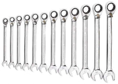 GearWrench - 12 Piece, 8mm to 19mm, Ratcheting Combination Wrench Set - Metric Measurement Standard, Chrome Finish, Comes in Tray - Eagle Tool & Supply