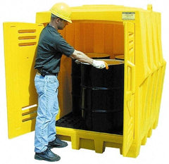 Eagle - 4 Drum, 66 Gal Sump Capacity, Storage Hut - 57-1/2" Long x 57-1/2" Wide x 72" High, Vertical Storage, Polyethylene - Eagle Tool & Supply