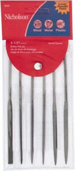 Nicholson - 6 Piece American Pattern File Set - 5-1/2" Long, Fine Coarseness, Set Includes Equalling, Flat, Half Round, Round, Square, Three Square - Eagle Tool & Supply