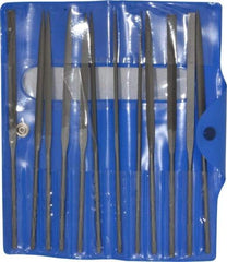 Nicholson - 12 Piece Swiss Pattern File Set - 6-1/4" Long, 0 Coarseness, Round Handle, Set Includes Barrette, Crossing, Equalling, Flat, Half Round, Knife, Round, Slitting, Square, Three Square - Eagle Tool & Supply