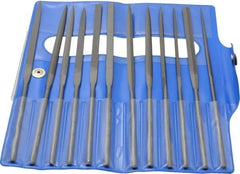 Nicholson - 12 Piece Swiss Pattern File Set - 6-1/4" Long, 2 Coarseness, Round Handle, Set Includes Barrette, Crossing, Equalling, Flat, Half Round, Knife, Round, Slitting, Square, Three Square - Eagle Tool & Supply