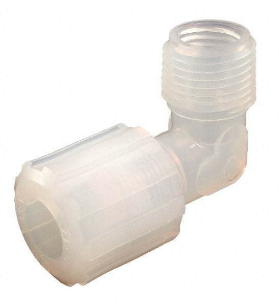 Parker - 3/8" Tube OD, PFA PTFE Plastic Compression Tube Female Adapter Elbow - 1/8 NPT Pipe, 300°F Max, Plastic Grip - Eagle Tool & Supply