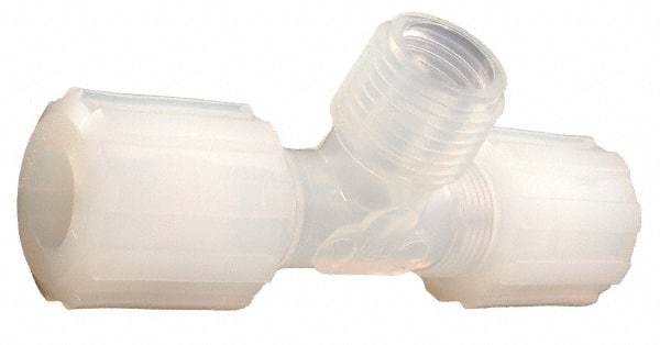 Parker - 3/8" Tube OD, PFA PTFE Plastic Compression Tube Male Branch Tee - 1/8 NPT Pipe, 300°F Max, Plastic Grip - Eagle Tool & Supply