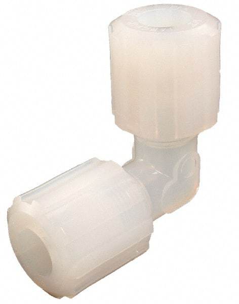 Parker - 3/8" Tube OD, PFA PTFE Plastic Compression Tube Union Elbow - 300°F Max, Plastic Grip - Eagle Tool & Supply