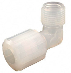 Parker - 1/4" Tube OD, PFA PTFE Plastic Compression Tube Male Adapter Elbow - 3/8 NPT Pipe, 325°F Max, Plastic Grip - Eagle Tool & Supply