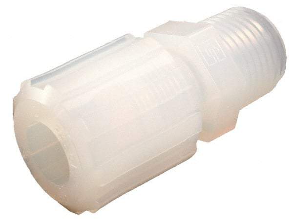 Parker - 1/8" Tube OD, PFA PTFE Plastic Compression Tube Male Straight Adapter - 1/4 NPT Pipe, 325°F Max, Plastic Grip - Eagle Tool & Supply