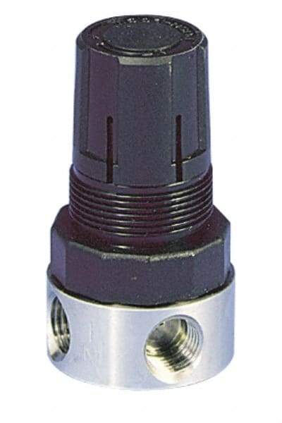 Parker - 1/4 NPT Port, 12 CFM, Stainless Steel Miniature Regulator - 0 to 25 psi Range, 300 Max psi Supply Pressure, 1/4" Gauge Port Thread, 1.56" Wide x 3.06" High - Eagle Tool & Supply