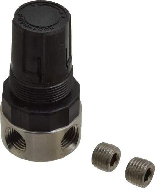 Parker - 1/4 NPT Port, 12 CFM, Stainless Steel Miniature Regulator - 0 to 125 psi Range, 300 Max psi Supply Pressure, 1/4" Gauge Port Thread, 1.56" Wide x 3.06" High - Eagle Tool & Supply