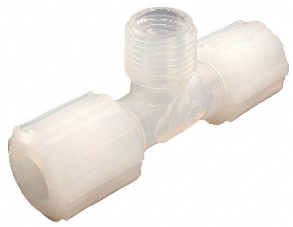 Parker - 3/8" Tube OD, PFA PTFE Plastic Compression Tube Male Branch Tee - 3/8 NPT Pipe, 325°F Max, Plastic Grip - Eagle Tool & Supply