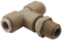 Parker - 1/4" Outside Diam, 1/8 NPTF, Polypropylene Push-to-Connect Tube Male Swivel Branch Tee - 150 Max psi, White - Eagle Tool & Supply