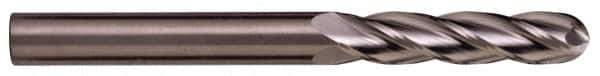 Kennametal - 5/8" Diam, 3" LOC, 4 Flute Solid Carbide Ball End Mill - TiN/TiCN/TiN Finish, Single End, 6" OAL, 5/8" Shank Diam, Spiral Flute - Eagle Tool & Supply