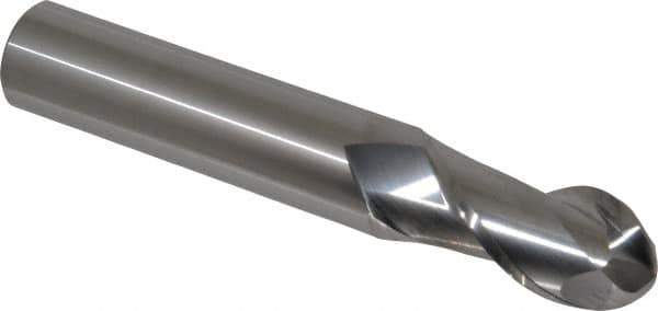 Accupro - 1" Diam, 2" LOC, 2 Flute Solid Carbide Ball End Mill - Uncoated, Single End, 6" OAL, 1" Shank Diam, Spiral Flute - Eagle Tool & Supply