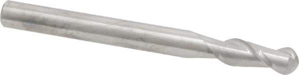 Accupro - 3/8" Diam, 1" LOC, 2 Flute Solid Carbide Ball End Mill - Uncoated, Single End, 4" OAL, 3/8" Shank Diam, Spiral Flute - Eagle Tool & Supply