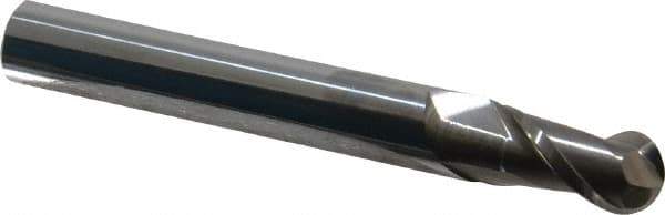 Accupro - 1/2" Diam, 1" LOC, 2 Flute Solid Carbide Ball End Mill - Uncoated, Single End, 4" OAL, 1/2" Shank Diam, Spiral Flute - Eagle Tool & Supply