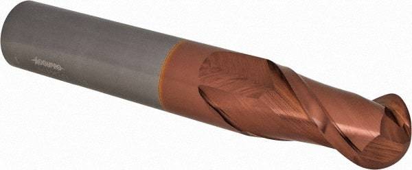 Accupro - 1" Diam, 2" LOC, 2 Flute Solid Carbide Ball End Mill - TiCN Finish, Single End, 6" OAL, 1" Shank Diam, Spiral Flute - Eagle Tool & Supply